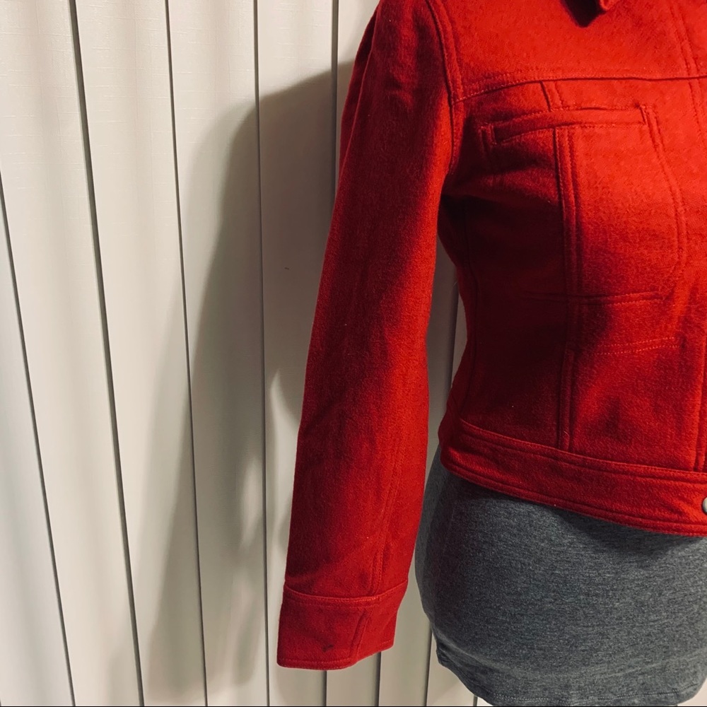 Express Red Collared Snap Button Wool Jacket - image 6